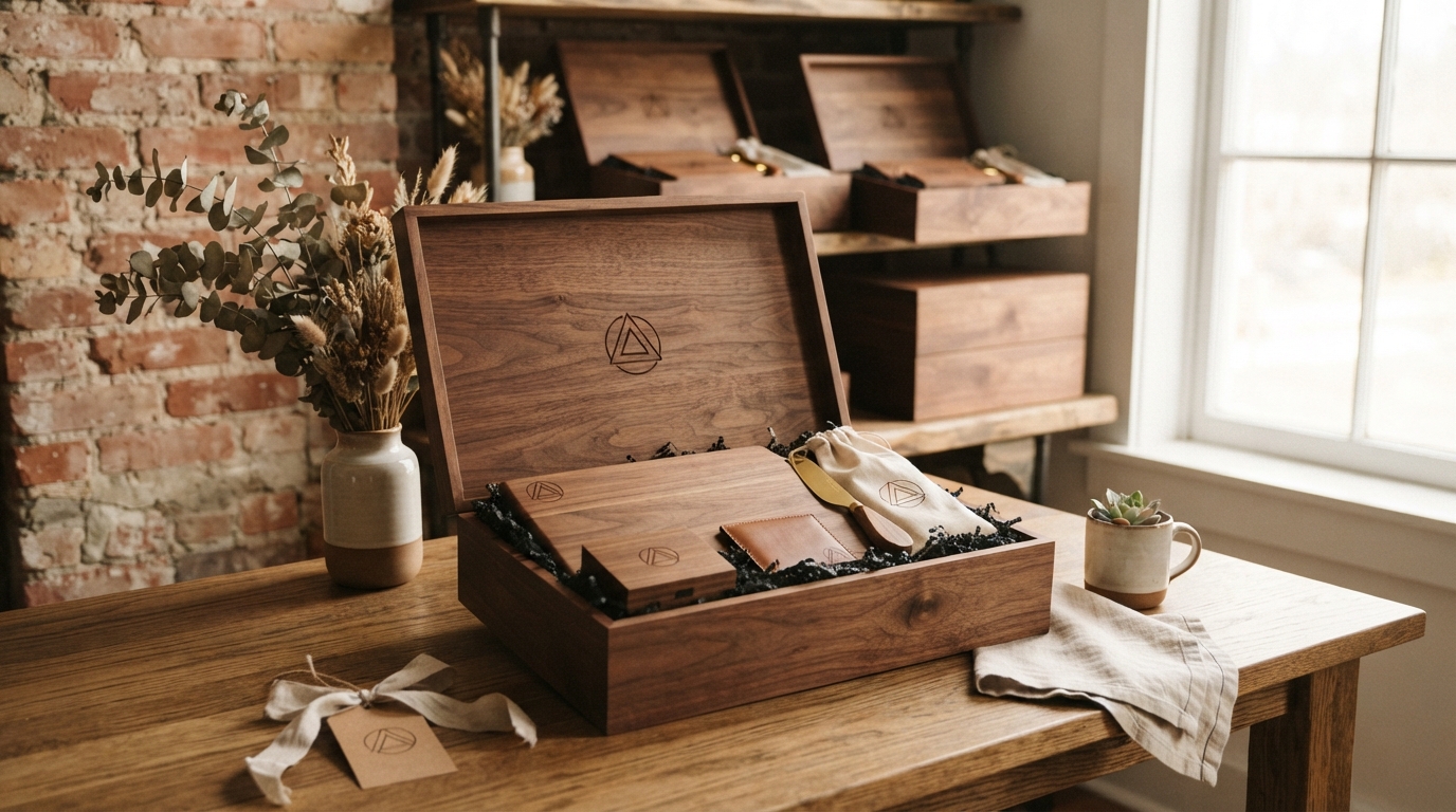 Set empresarial personalizado en madera